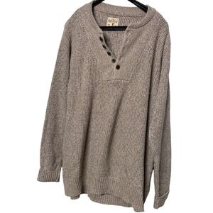 Tan Heathered Cotton Blend Henley Sweater Knit Long Sleeve Size Large Tall